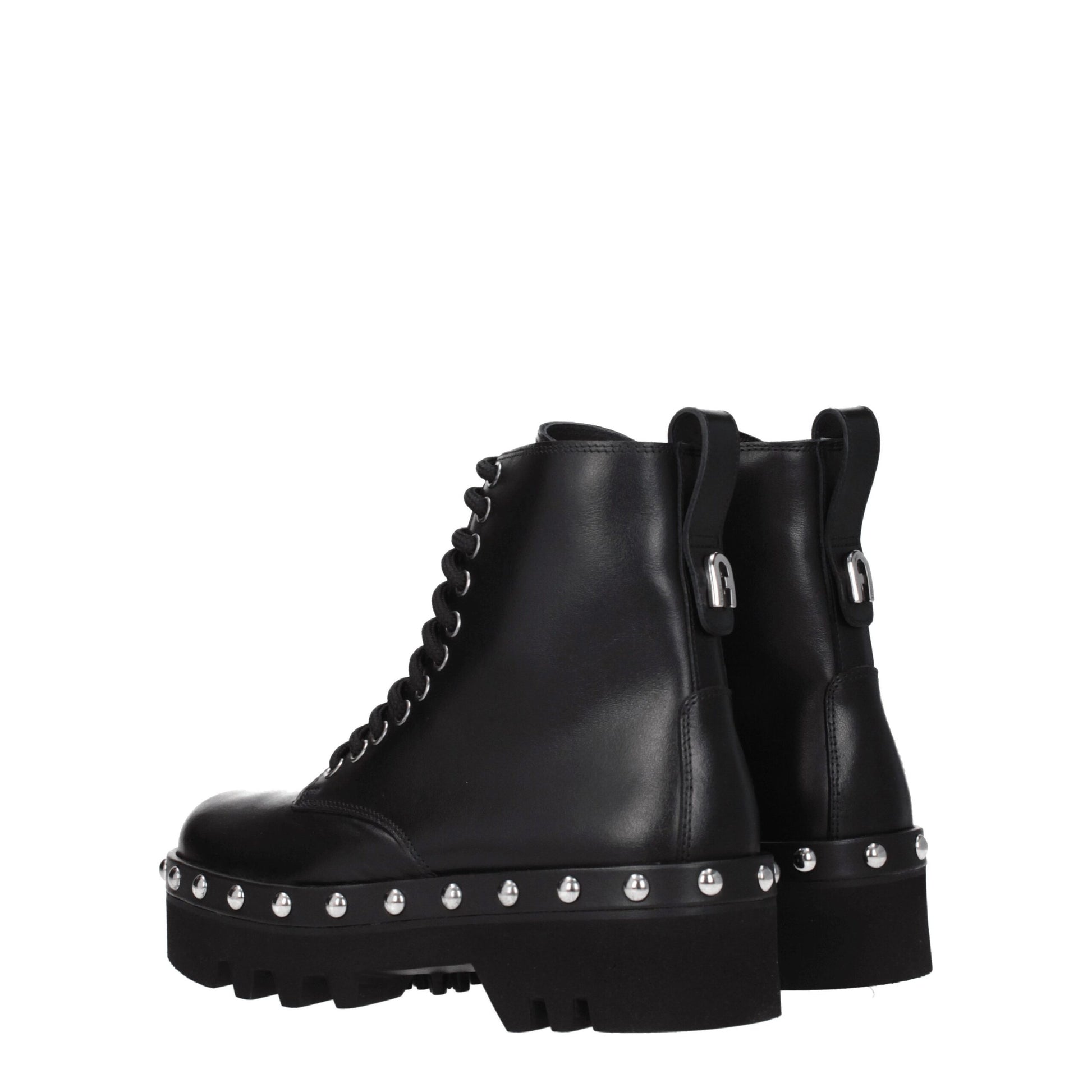 Furla Black Leather Ankle Boots with Vintage Effect