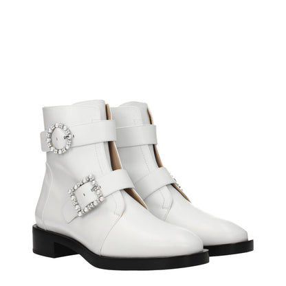 Stuart Weitzman White Leather Ankle Boots with Rhinestone Detail