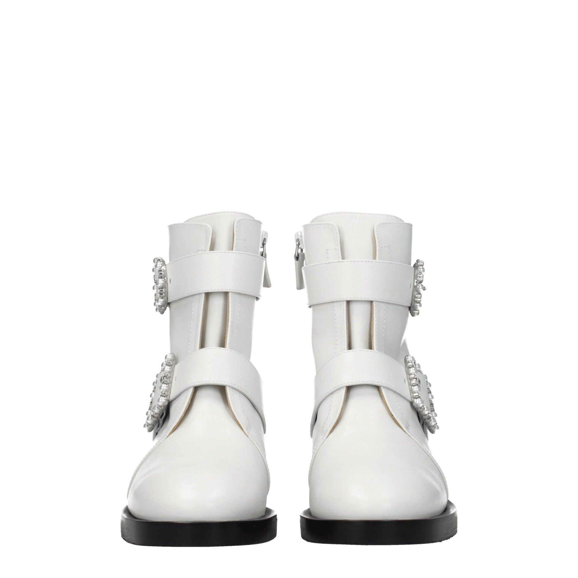 Stuart Weitzman White Leather Ankle Boots with Rhinestone Detail