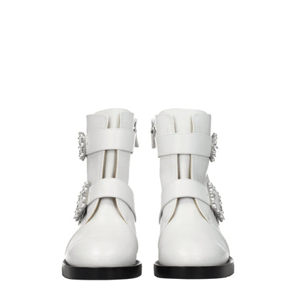 Stuart Weitzman White Leather Ankle Boots with Rhinestone Detail