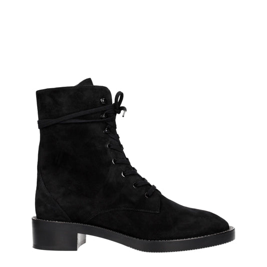 Stuart Weitzman Black Leather Ankle Boots with Rhinestones