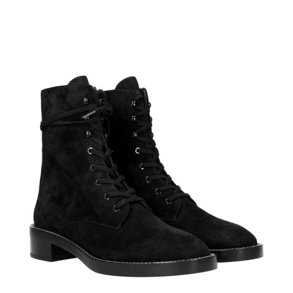 Stuart Weitzman Black Leather Ankle Boots with Rhinestones