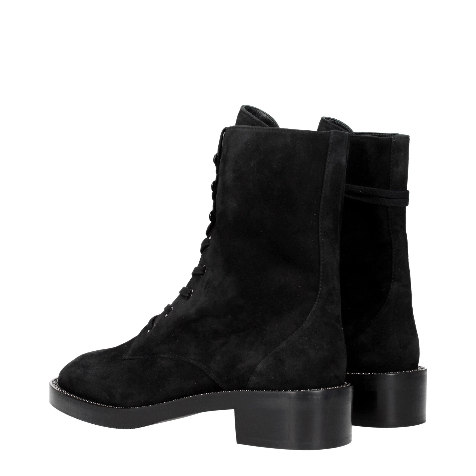 Stuart Weitzman Black Leather Ankle Boots with Rhinestones