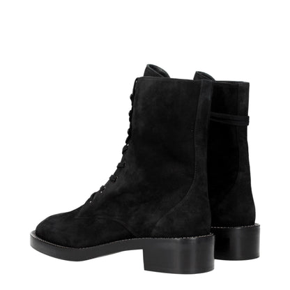 Stuart Weitzman Black Leather Ankle Boots with Rhinestones