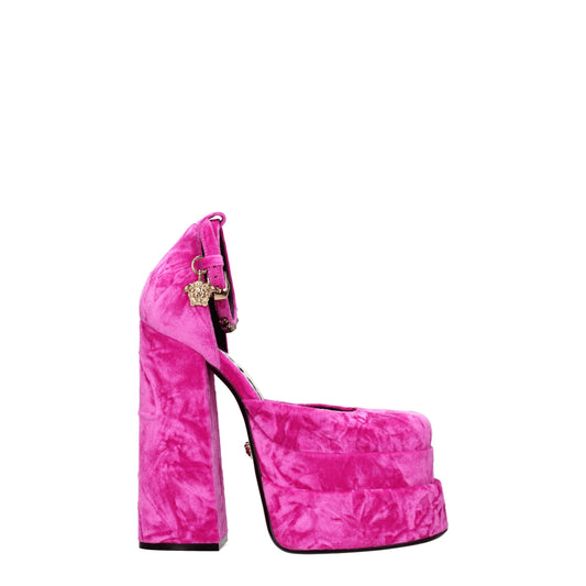 Versace Pink Velvet Sandal - Fuchsia High Heels with Rhinestone Detail