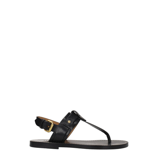 Isabel Marant Black Leather Flip-Flop Sandal with Studs