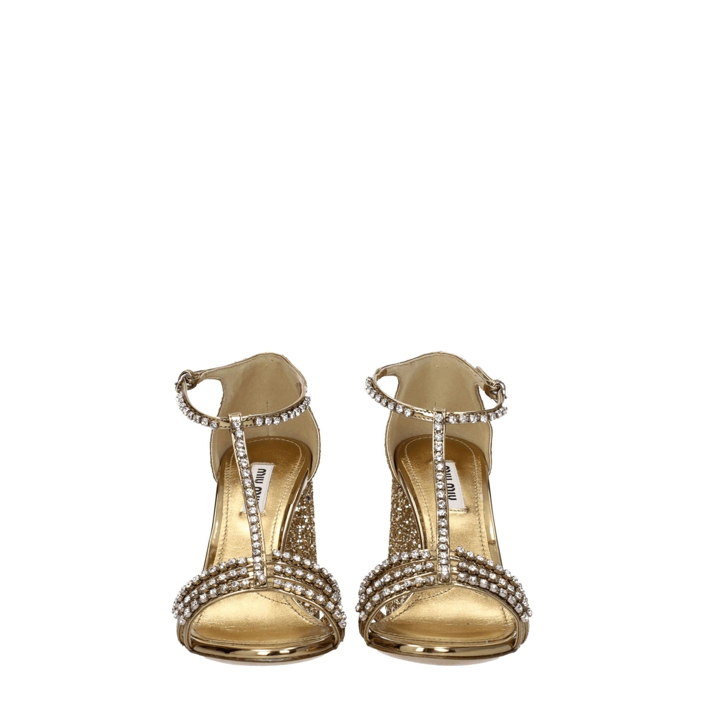Miu Miu Gold Plastic Sandal with Rhinestones