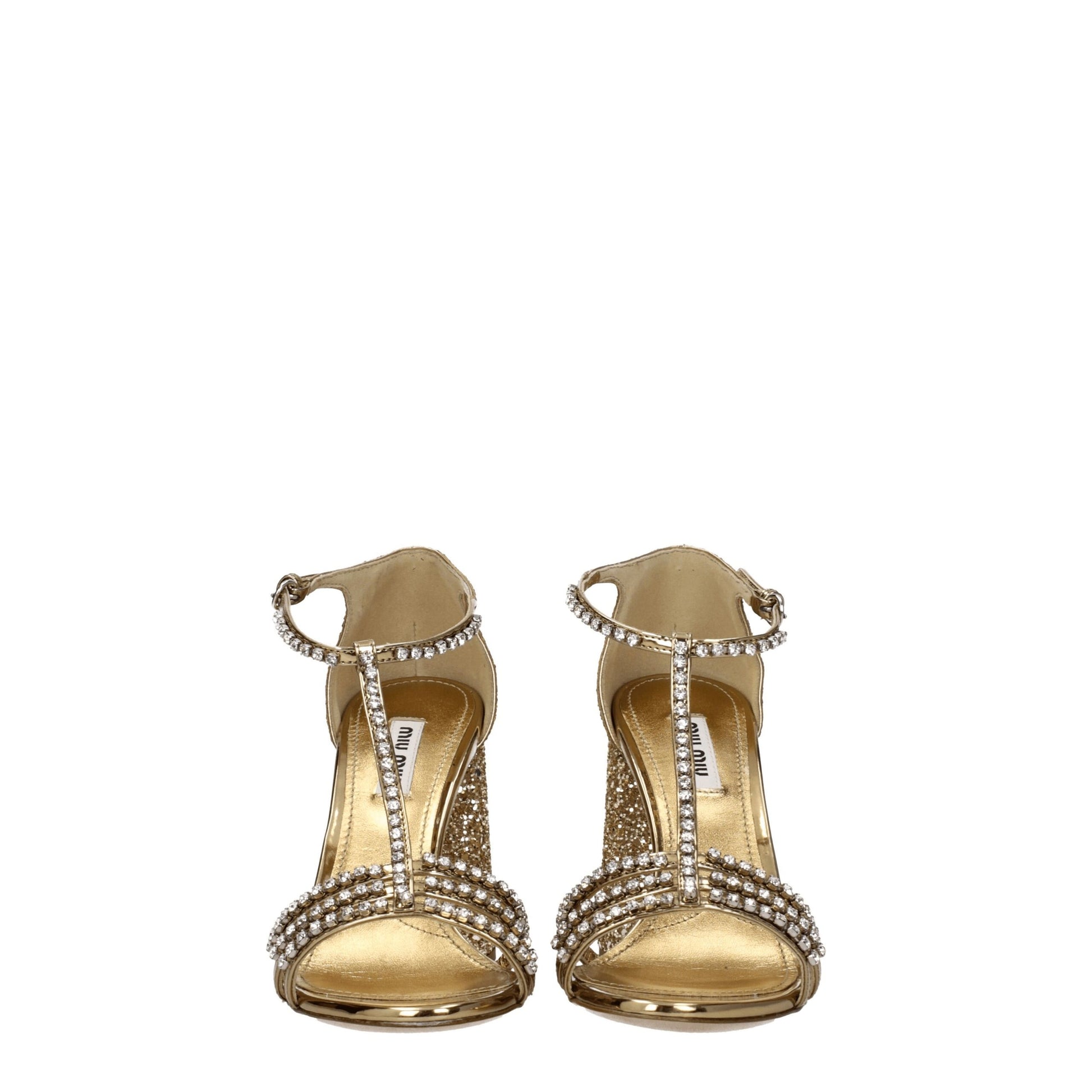 Miu Miu Gold Plastic Sandal with Rhinestones