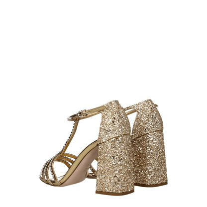 Miu Miu Gold Plastic Sandal with Rhinestones