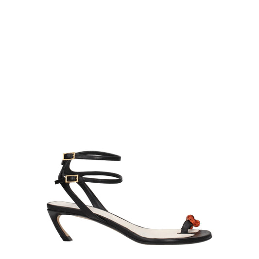 Lanvin Black Leather Sandal with Rhinestone Detail