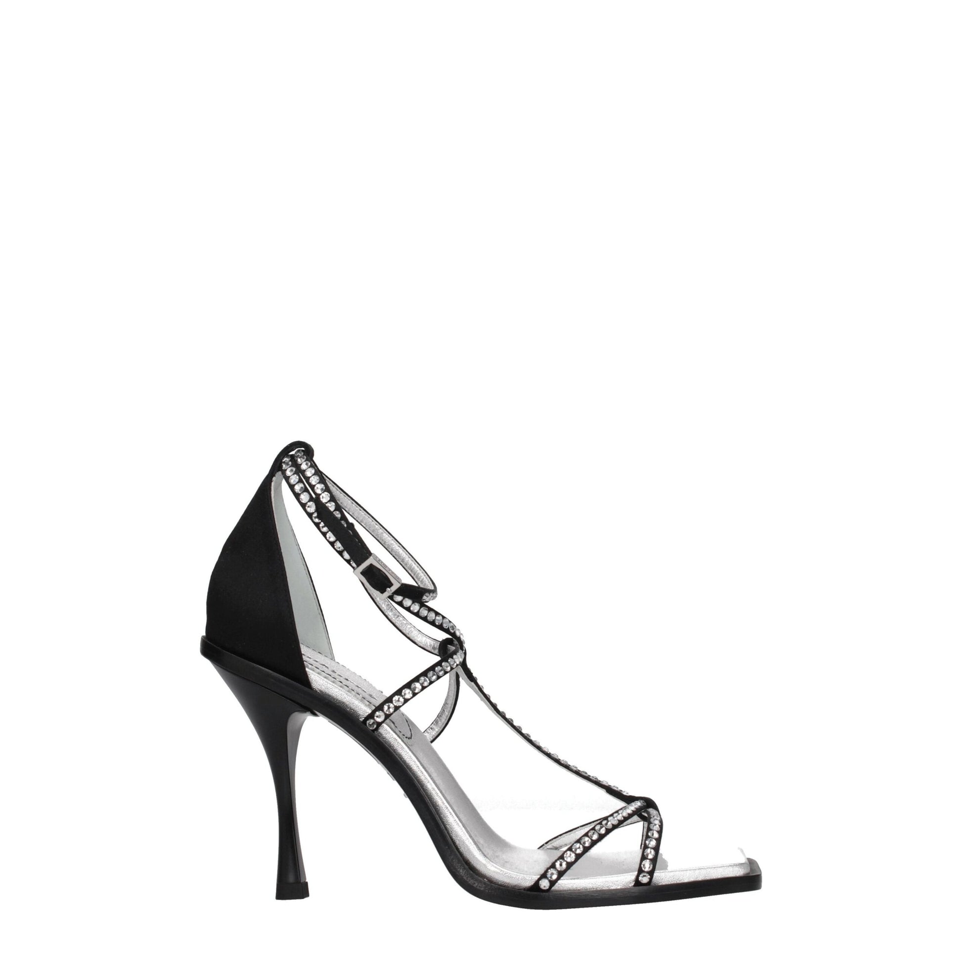 Dsquared2 Black Satin Sandal with Rhinestones