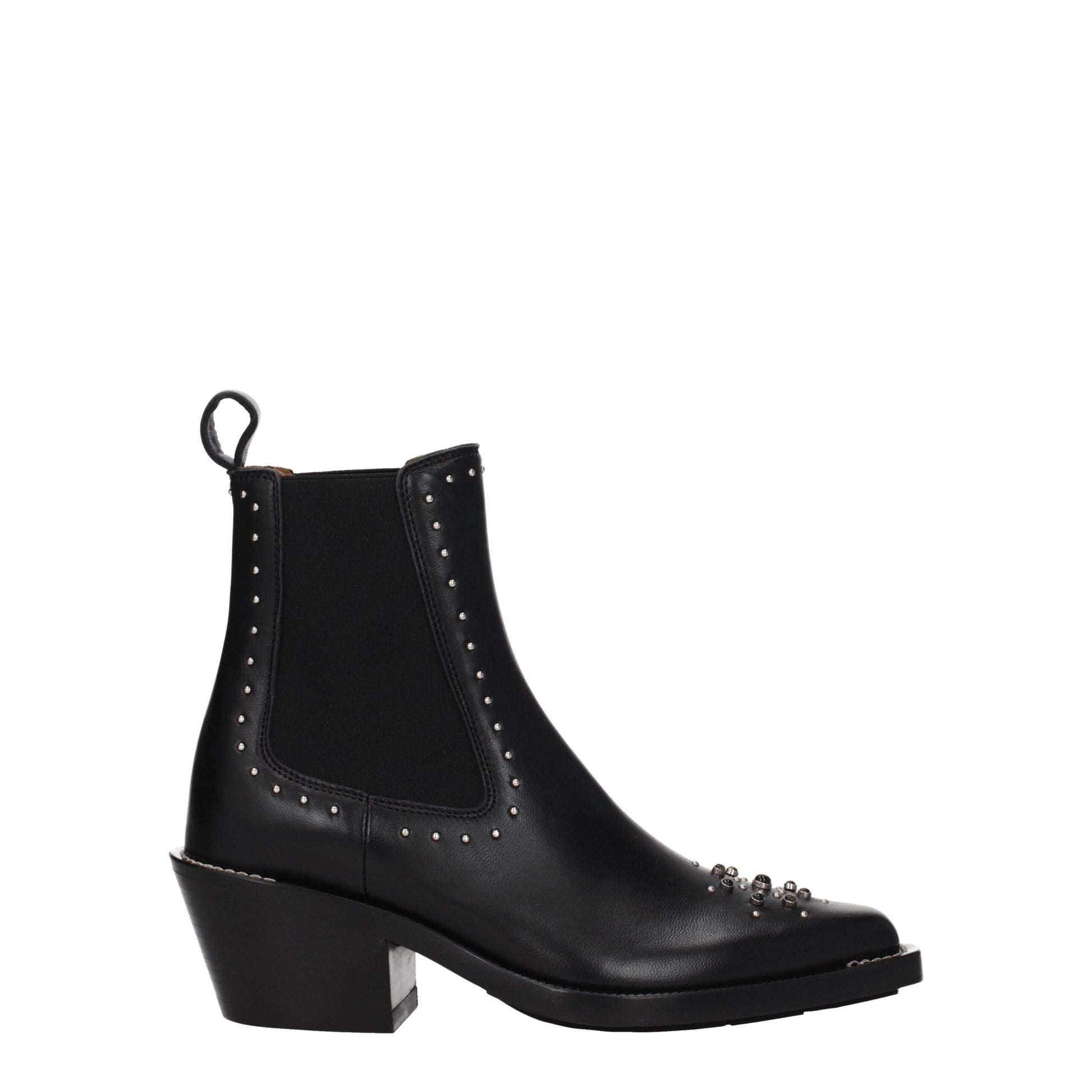 Chloé Black Leather Ankle Boots with Studs and Stones