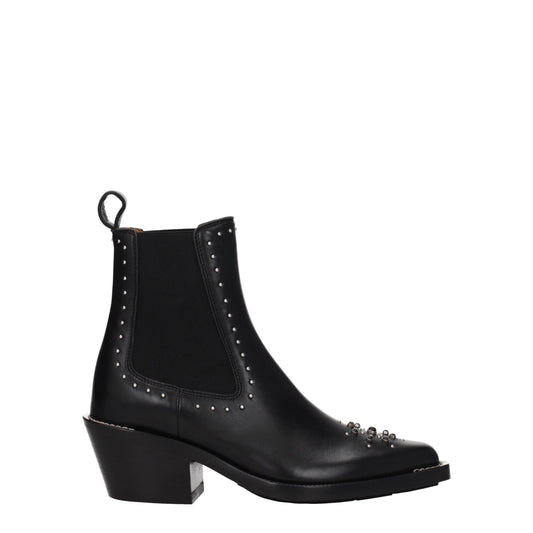 Chloé Black Leather Ankle Boots with Studs and Stones