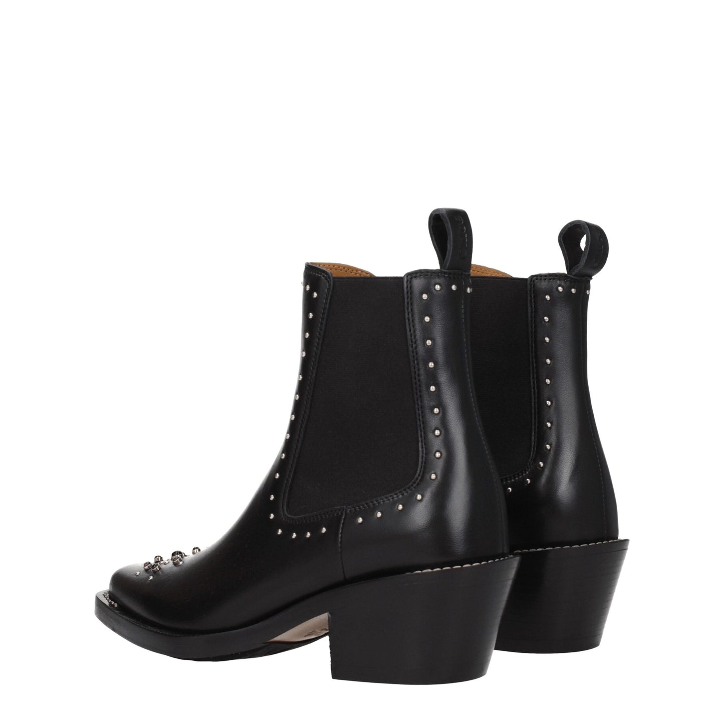 Chloé Black Leather Ankle Boots with Studs and Stones