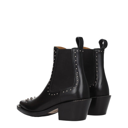 Chloé Black Leather Ankle Boots with Studs and Stones