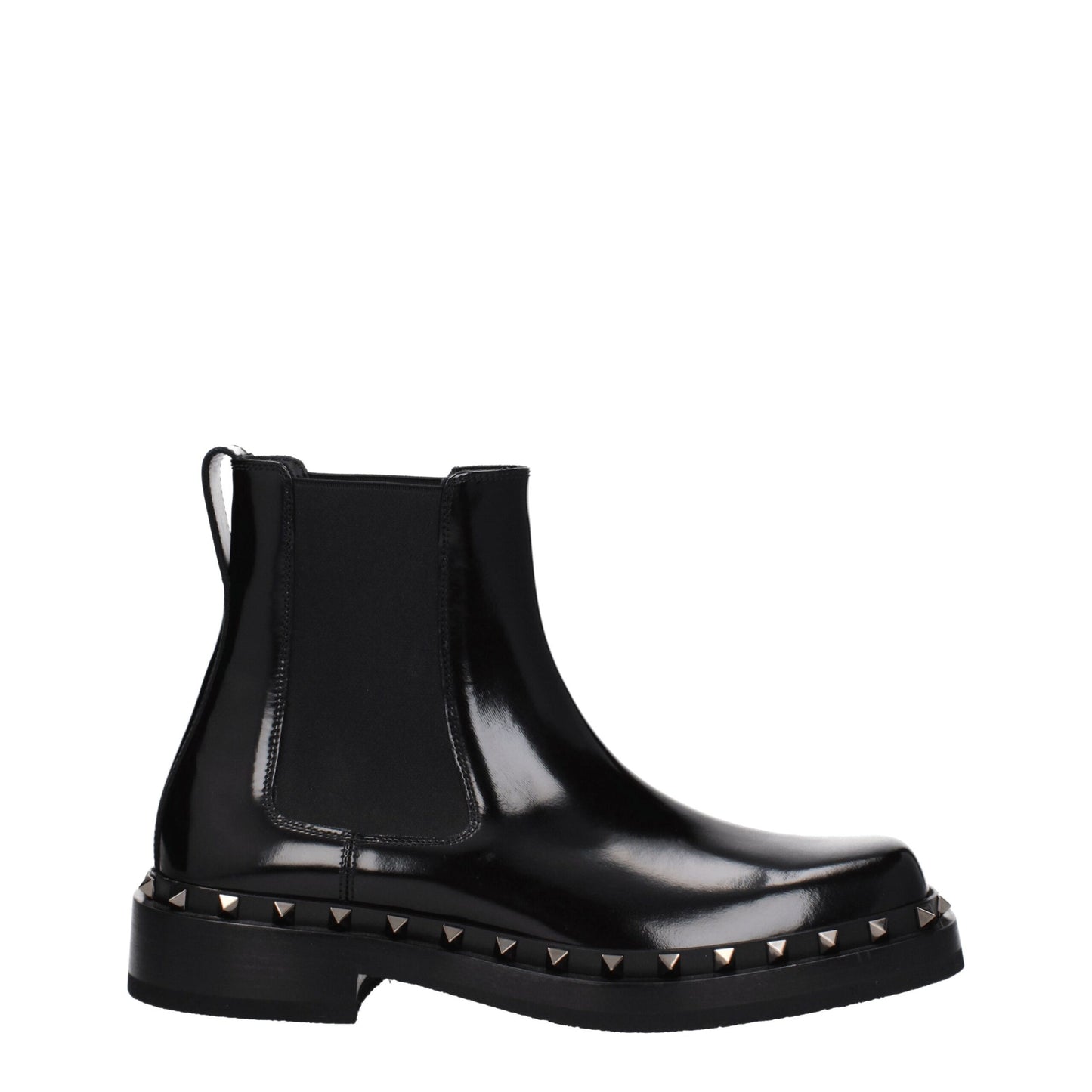 Valentino Garavani Black Leather Ankle Boots with Studs