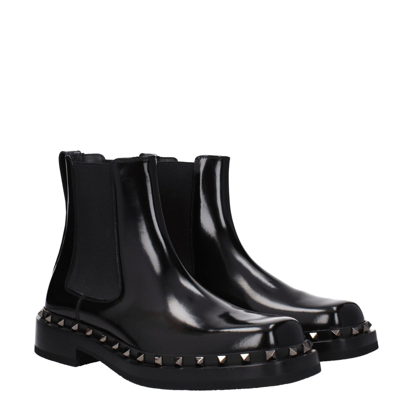 Valentino Garavani Black Leather Ankle Boots with Studs