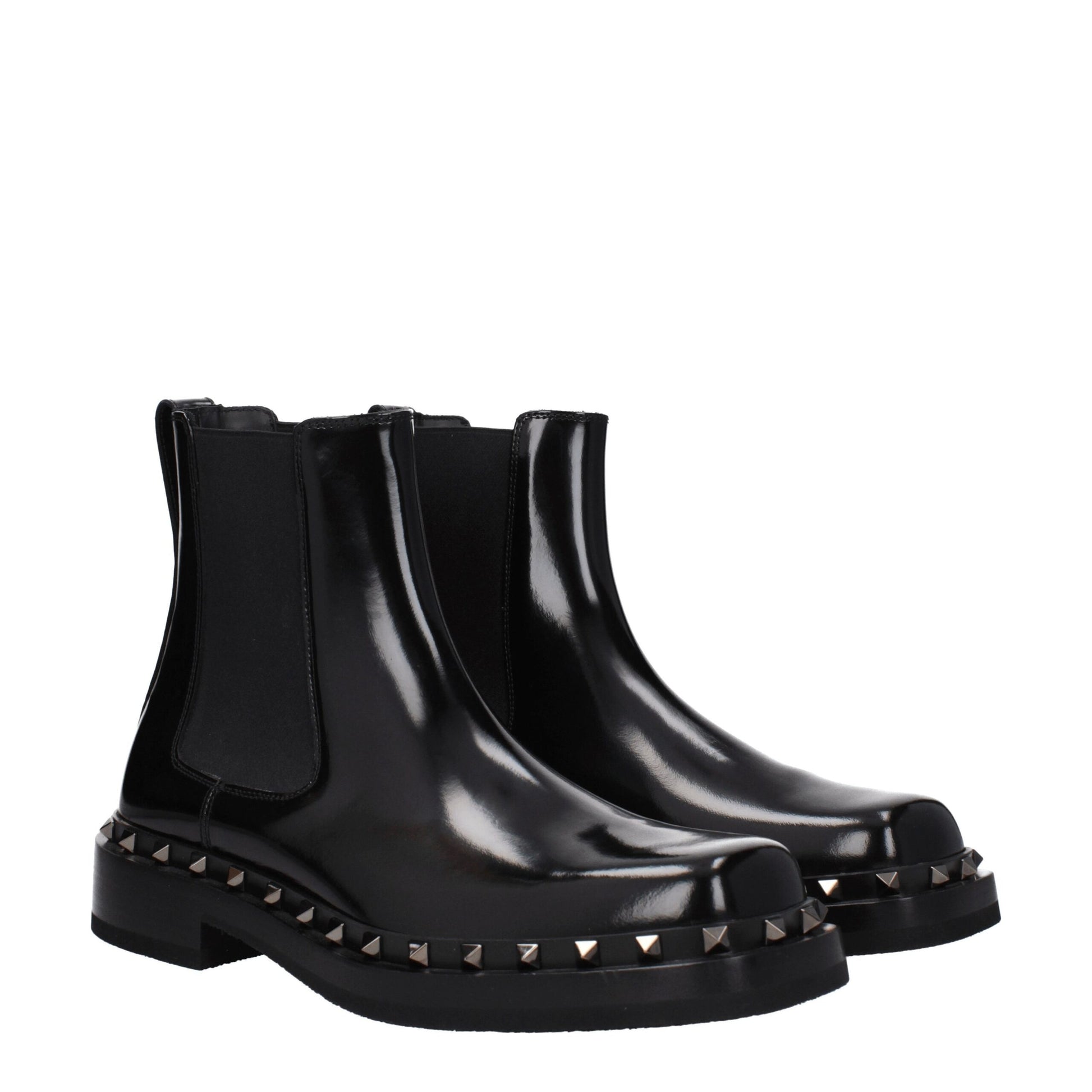Valentino Garavani Black Leather Ankle Boots with Studs