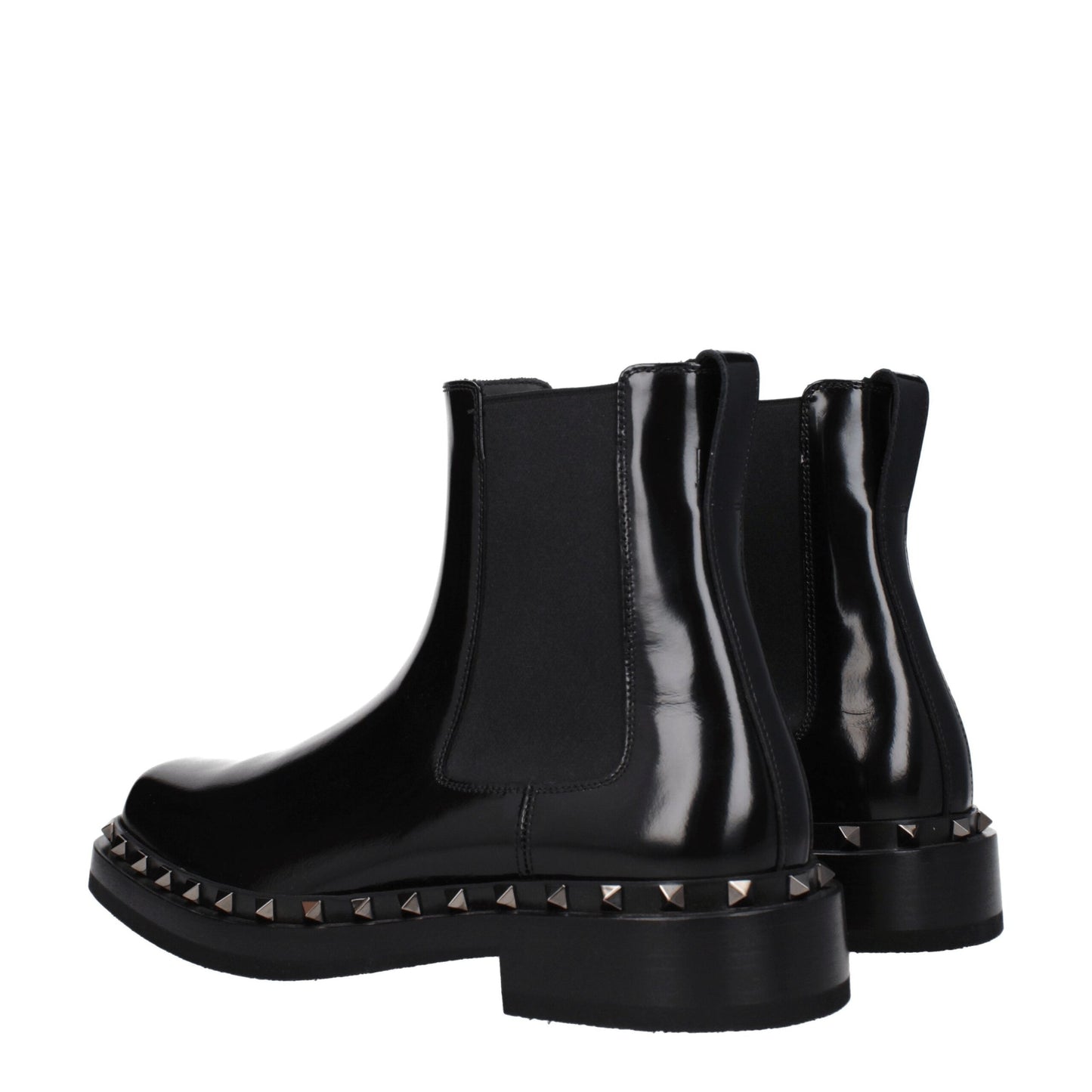 Valentino Garavani Black Leather Ankle Boots with Studs