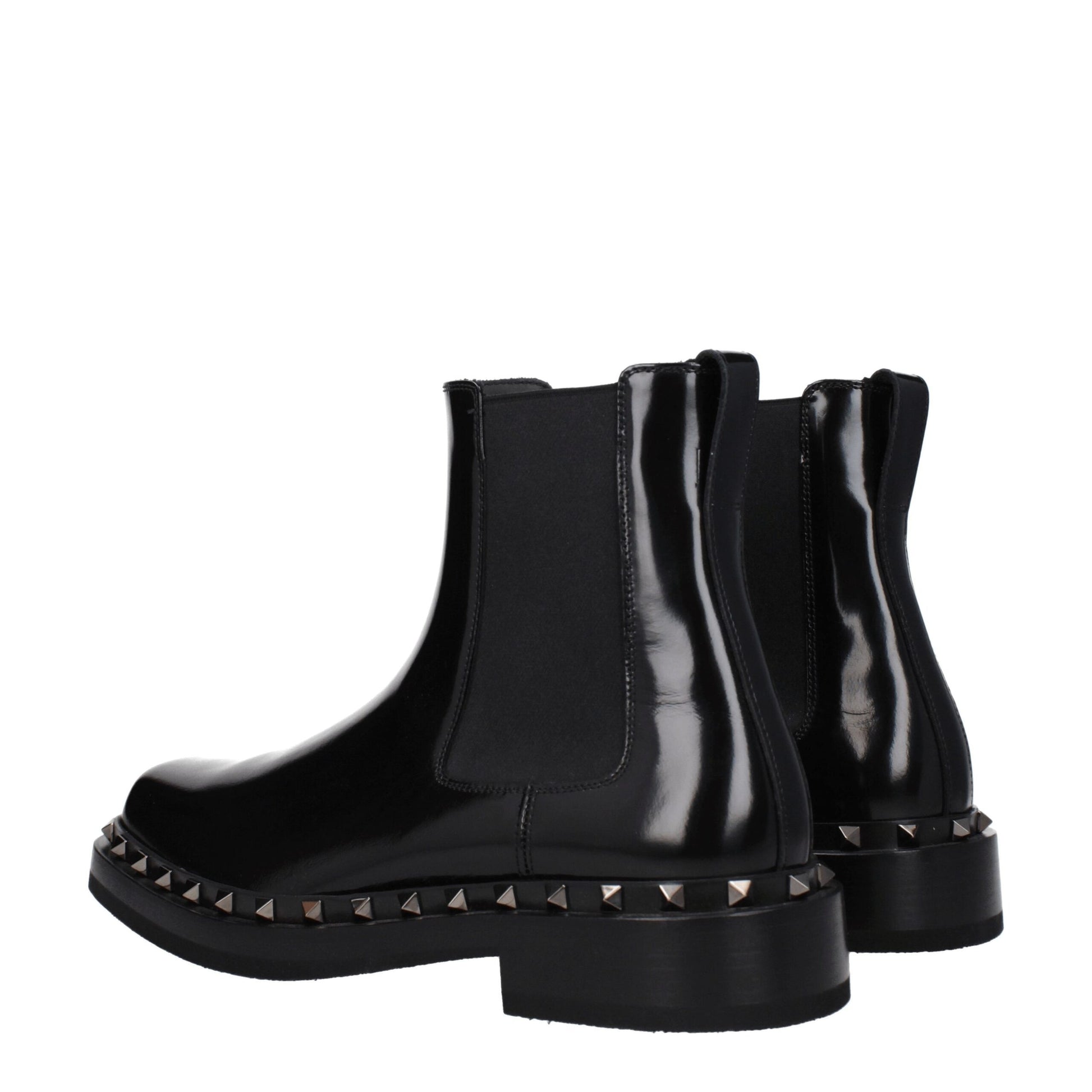 Valentino Garavani Black Leather Ankle Boots with Studs