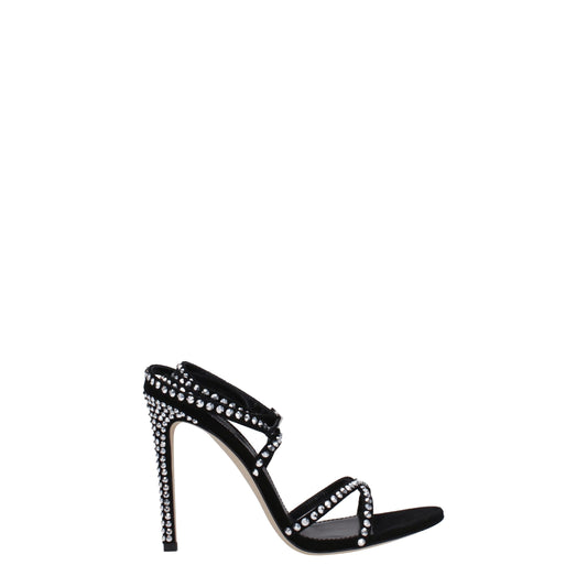 Paris Texas Black Leather Sandal with Rhinestones