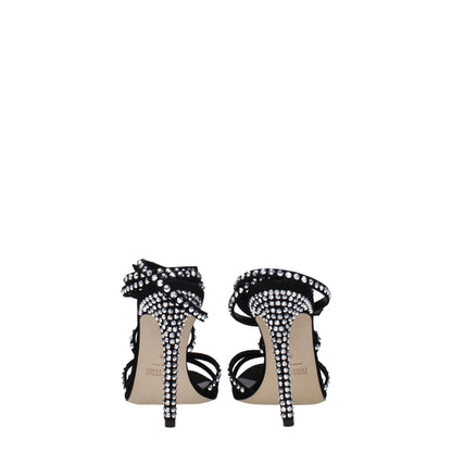 Paris Texas Black Leather Sandal with Rhinestones