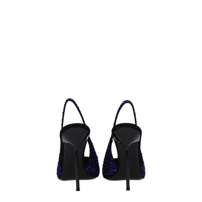 Paris Texas Black Leather Sandal with Rhinestones