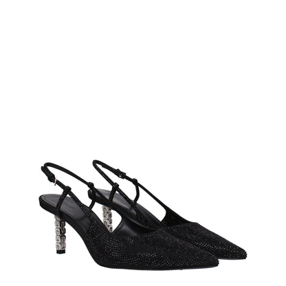 Givenchy Black Fabric Sandal with Rhinestone Accents