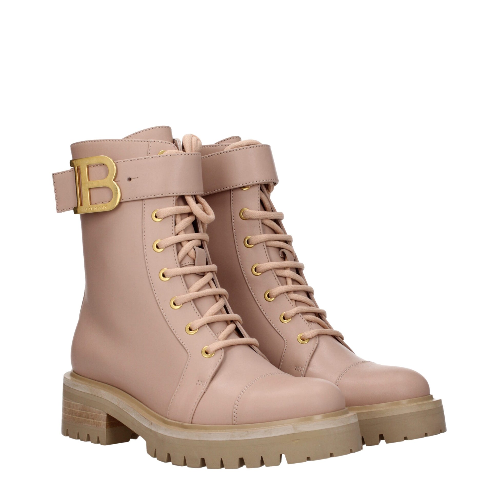 Balmain Beige Leather Ankle Boots – Sporty Glam Statement Piece