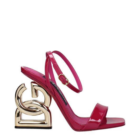 Dolce & Gabbana Fuschia Pink DG Heel Leather Keira Sandals