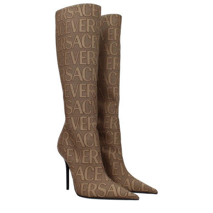 Versace Beige Fabric Boot - Bold Luxury for the Confident Individual