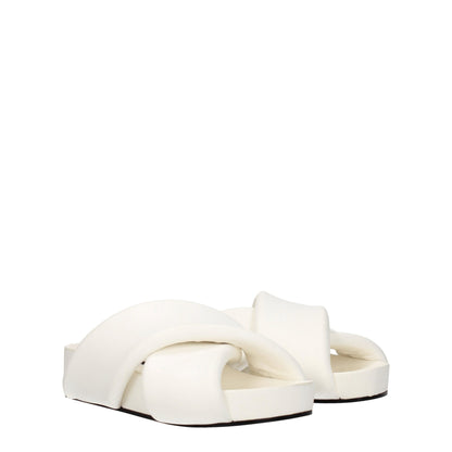 Jil Sander White Leather Slip On Sandals
