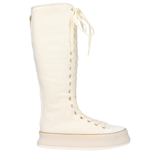 Max Mara Beige Fabric Boot - Vintage Effect Lace-Up Wedge