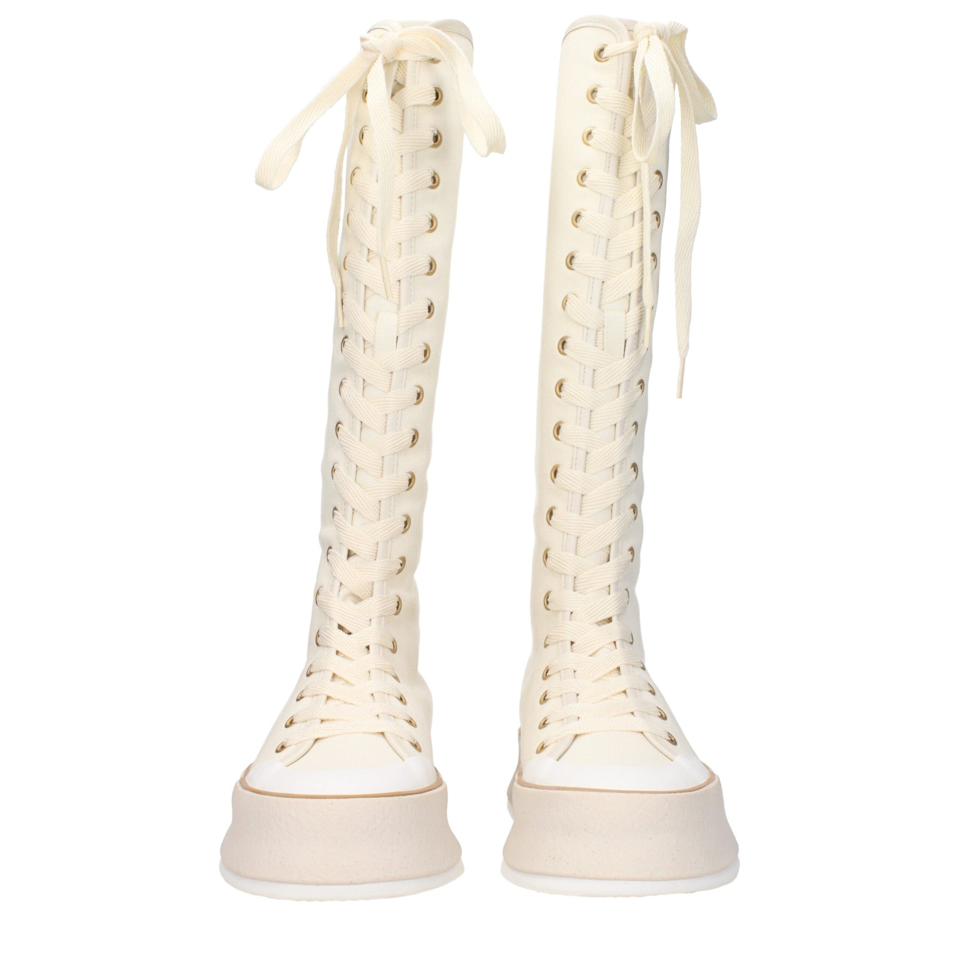 Max Mara Beige Fabric Boot - Vintage Effect Lace-Up Wedge