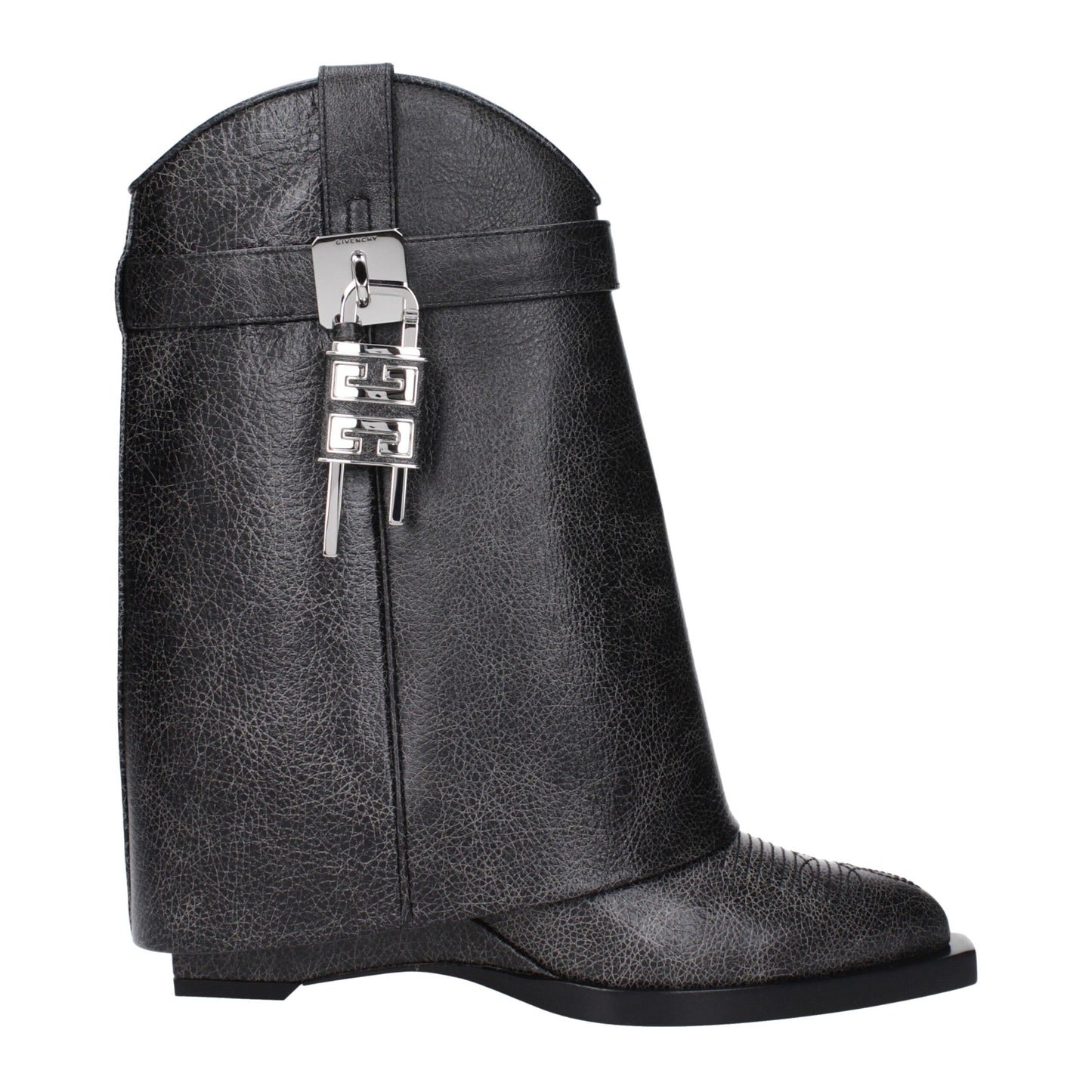 Givenchy Black Leather Padlock Cowboy Boots