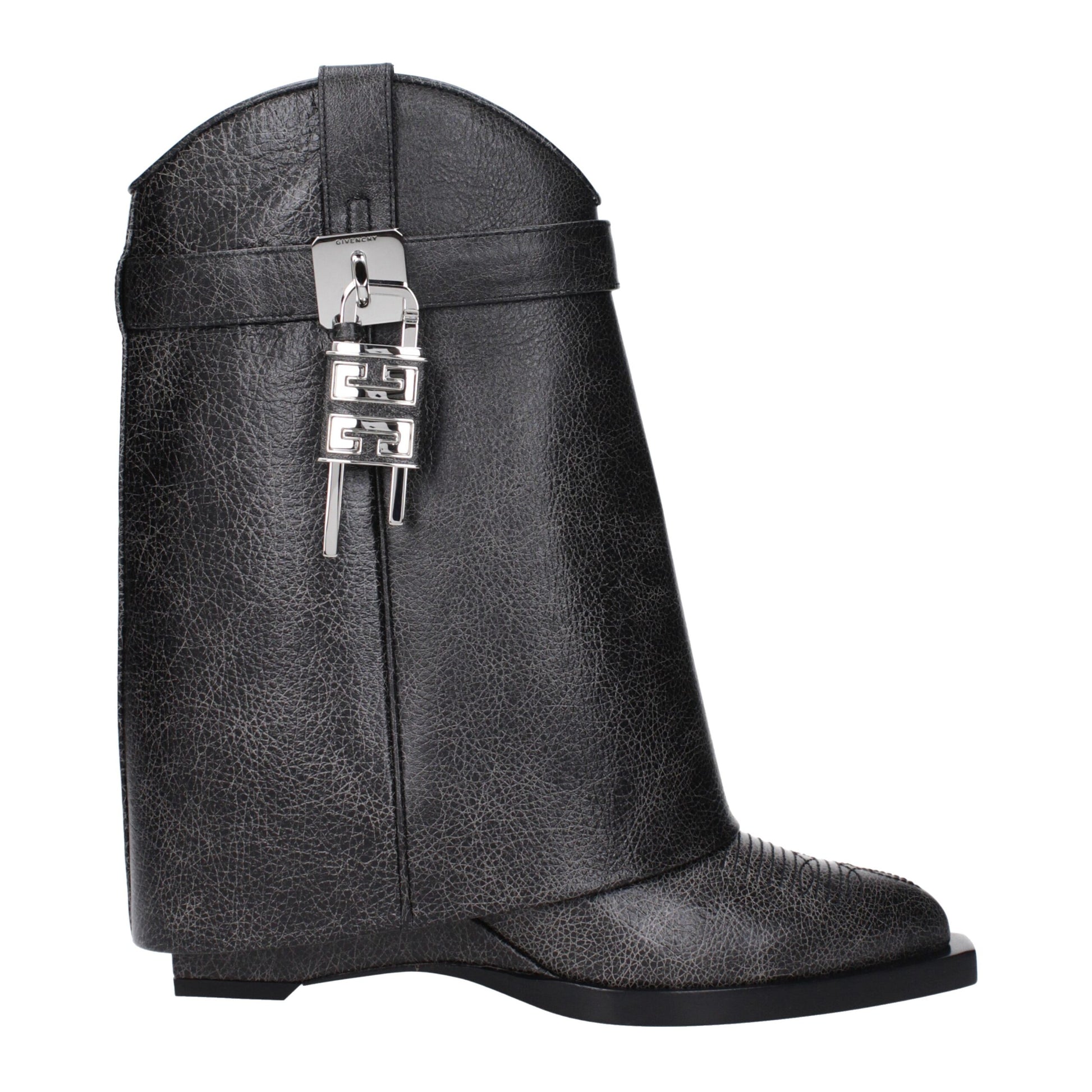 Givenchy Black Leather Padlock Cowboy Boots