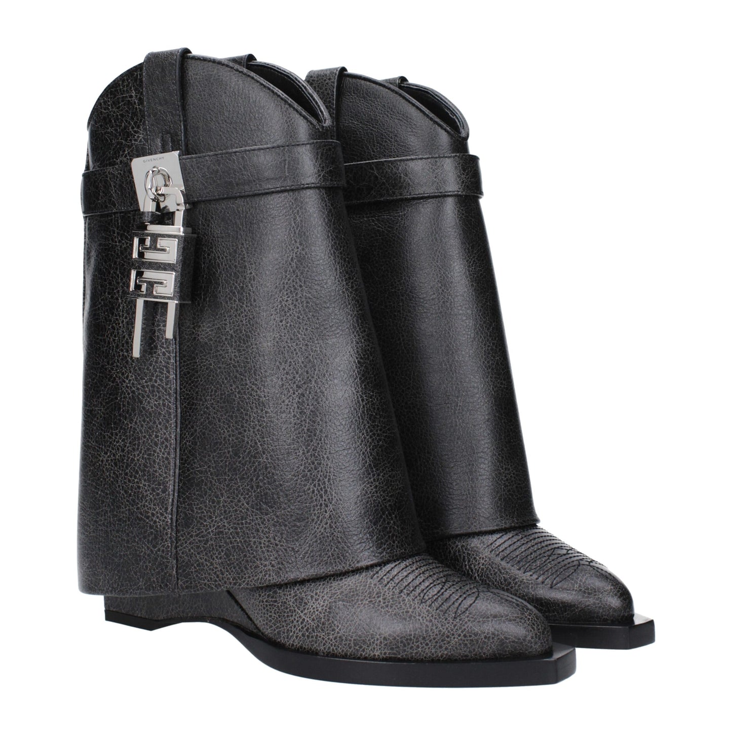 Givenchy Black Leather Padlock Cowboy Boots