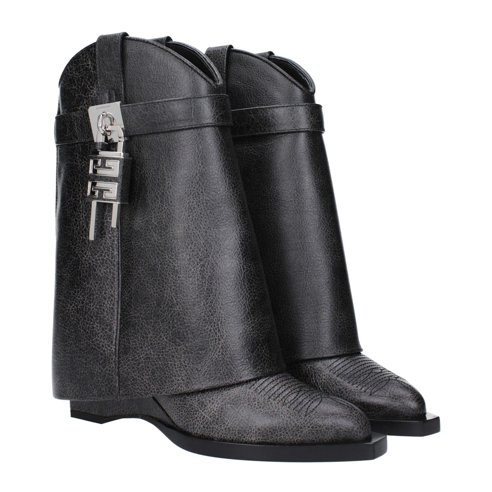 Givenchy Black Leather Padlock Cowboy Boots