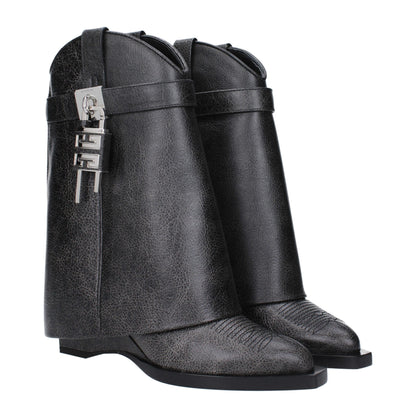 Givenchy Black Leather Padlock Cowboy Boots