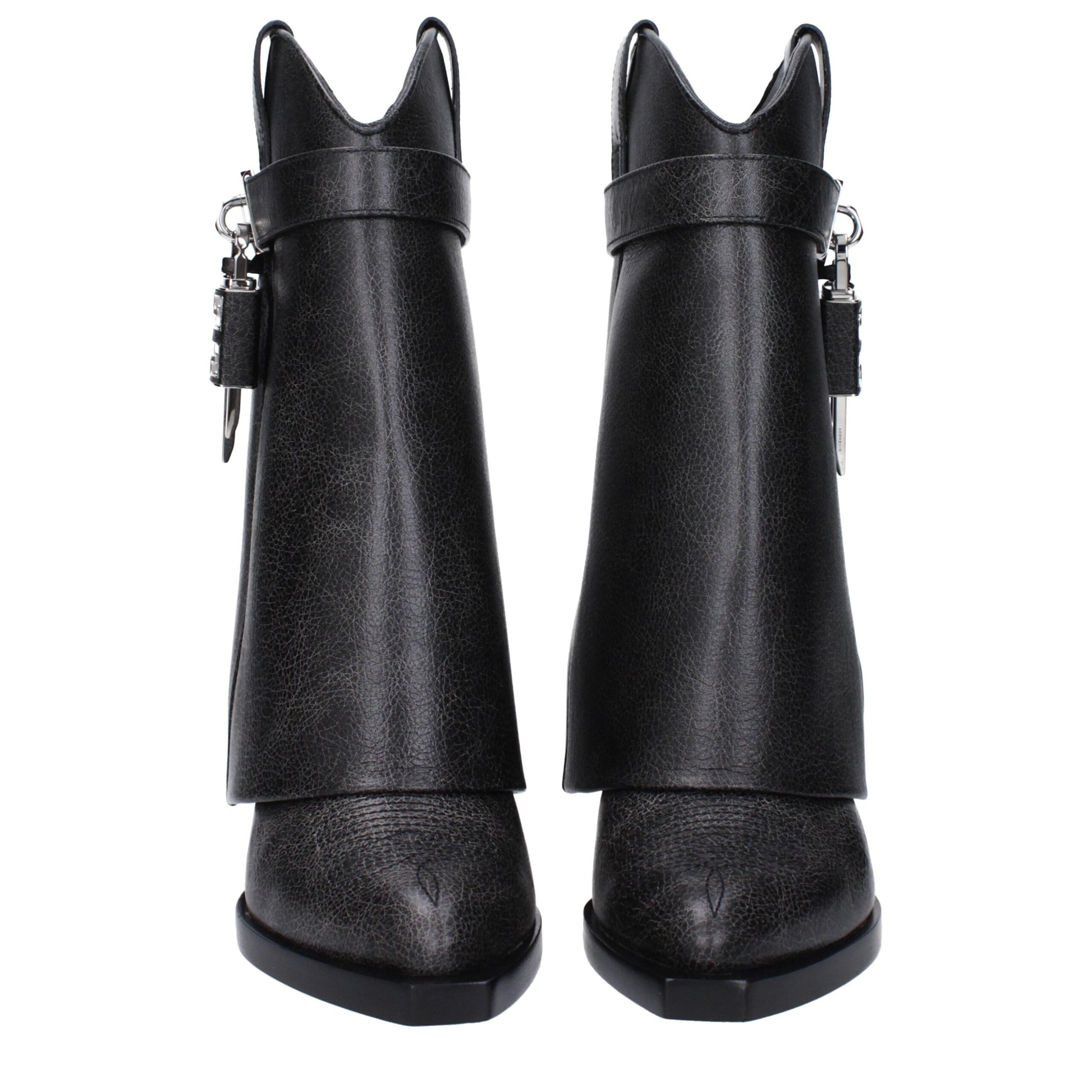 Givenchy Black Leather Padlock Cowboy Boots