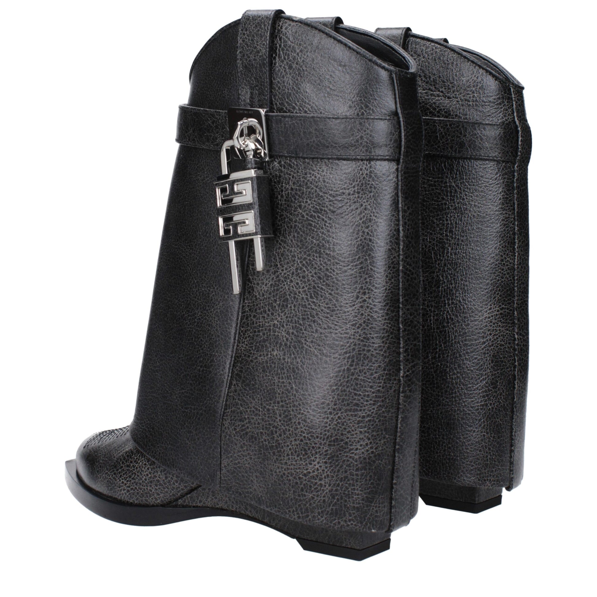 Givenchy Black Leather Padlock Cowboy Boots