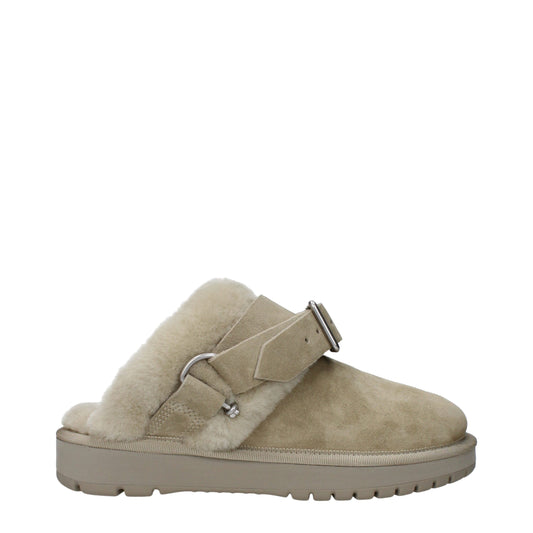 Burberry Green Leather Slipper with Fur Detail