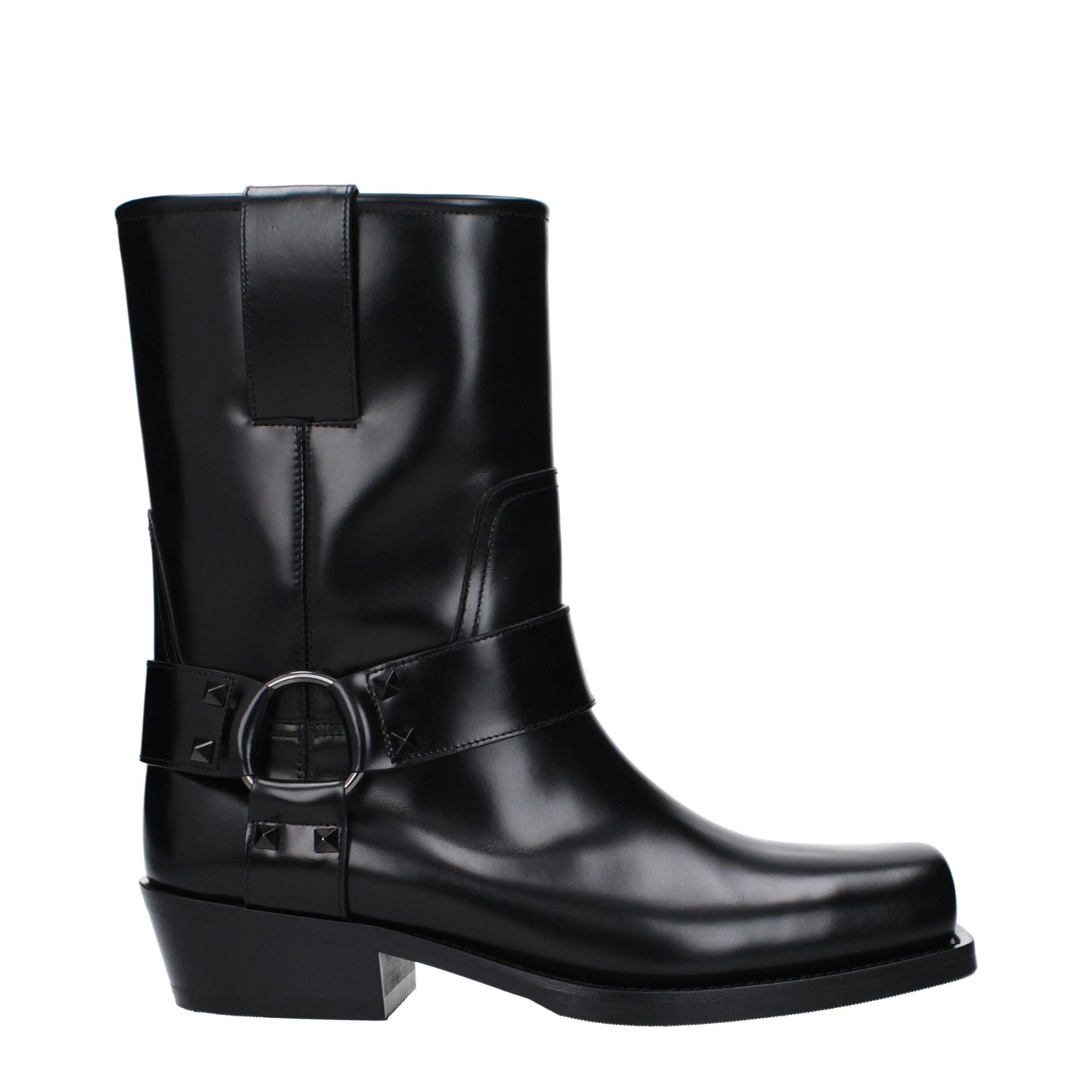 Valentino Garavani Black Leather Ankle Boots with Studs