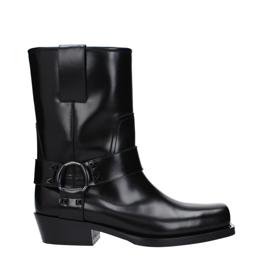 Valentino Garavani Black Leather Ankle Boots with Studs