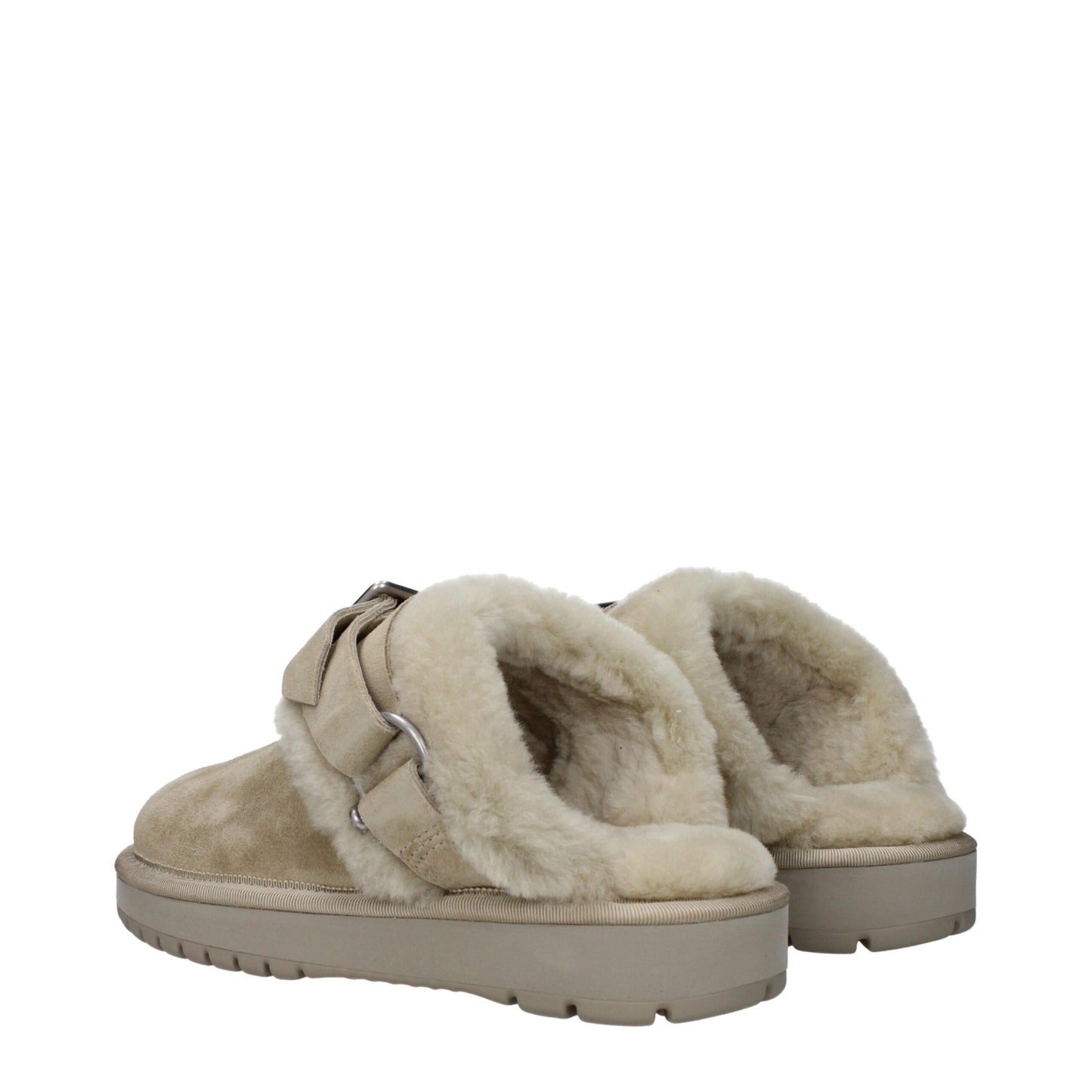 Burberry Green Leather Slipper with Fur Detail