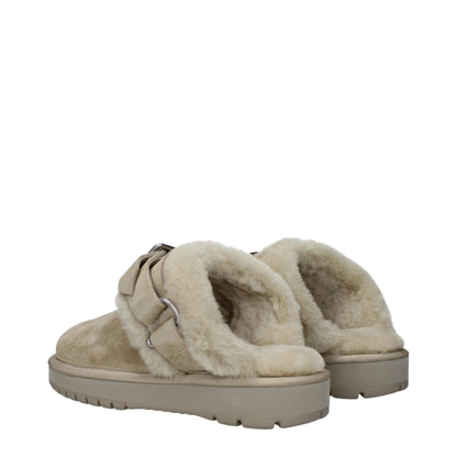 Burberry Green Leather Slipper with Fur Detail