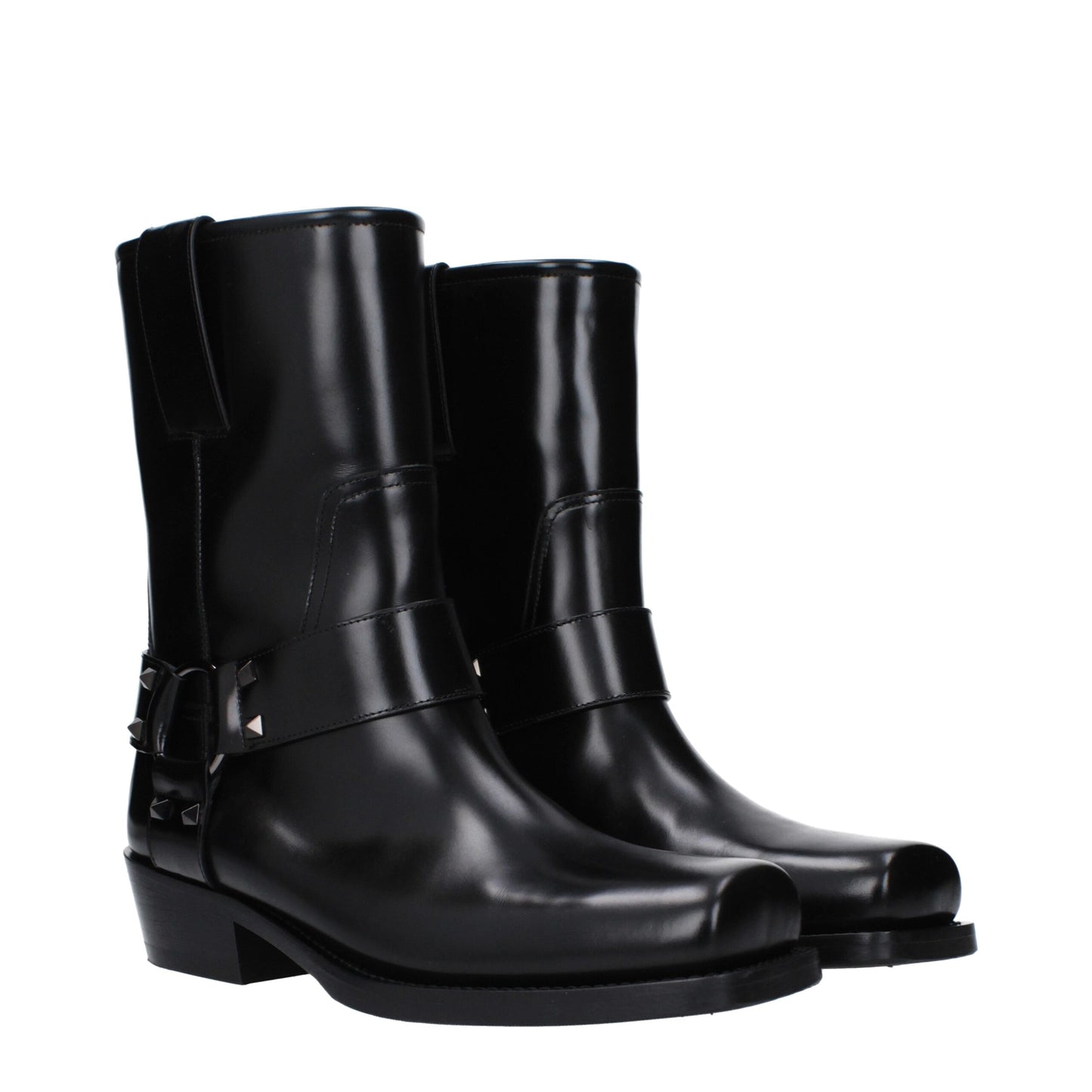 Valentino Garavani Black Leather Ankle Boots with Studs