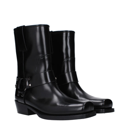 Valentino Garavani Black Leather Ankle Boots with Studs