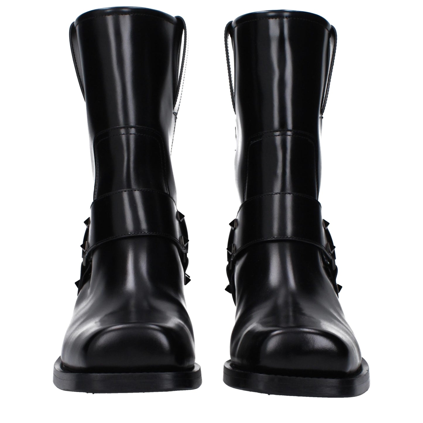 Valentino Garavani Black Leather Ankle Boots with Studs