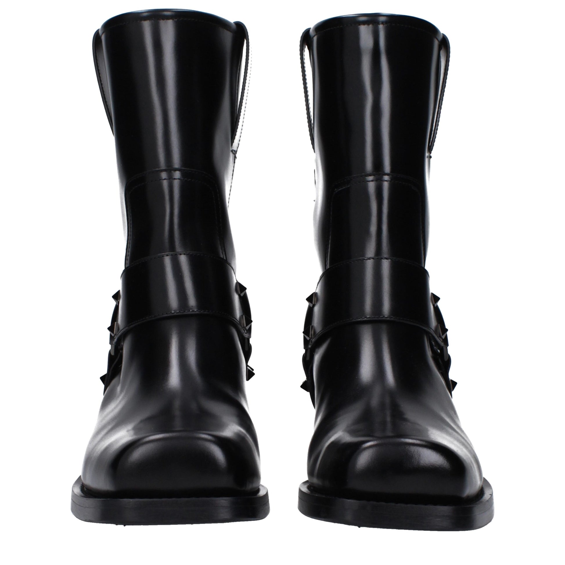 Valentino Garavani Black Leather Ankle Boots with Studs
